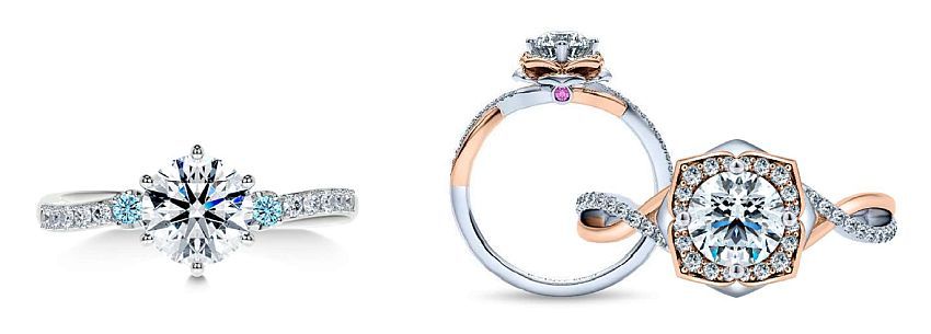 RG0013 Wedding Ring, The Moment Collection (left) and RSDS202 Engagement Ring, Disney Collection (right)