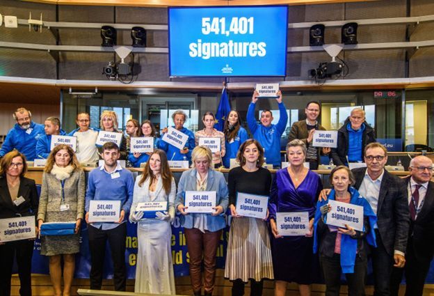 Justice Initiative Petition Handover - Survivors and advocates deliver 540,000 signatures at event with European Commissioner for Home Affairs Ylva Johansson and Members of the European Parliament Hilde Vautman and Catharina Rinzema