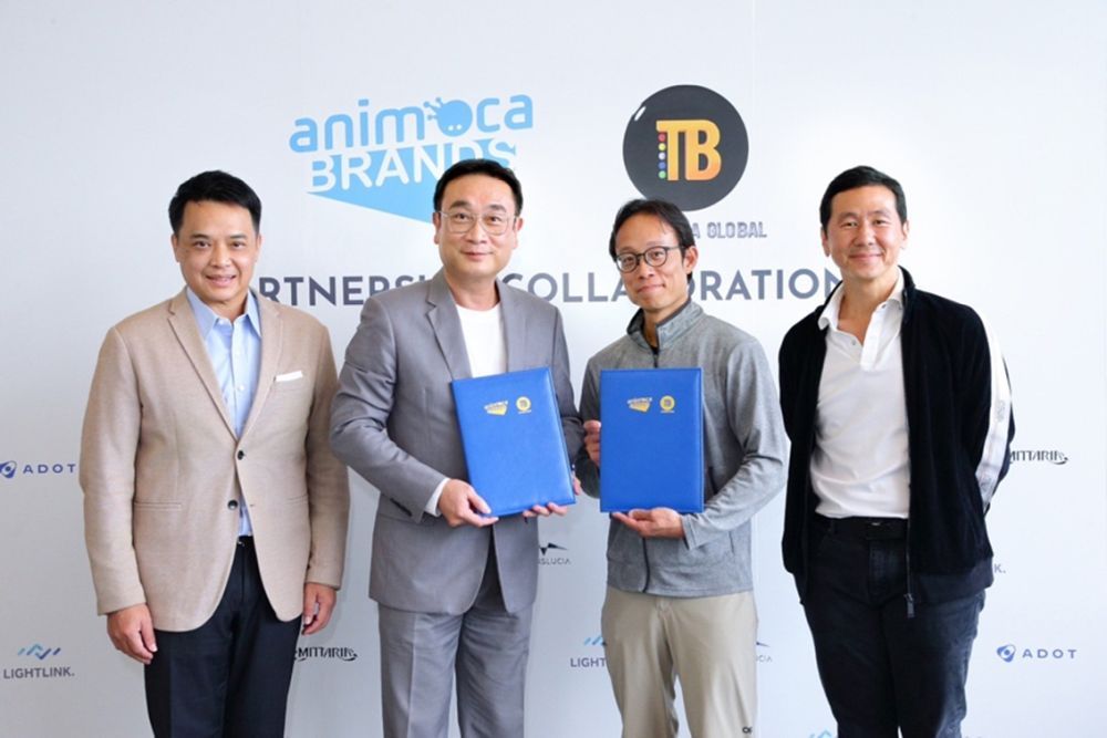 左から T&B Media GlobalグループCIOO　Thiti Thongbenjamas、T&B Media Global　CEO兼創業者　Jwanwat Ahriyavraromp博士、Animoca Brands共同創業者兼会長Yat Siu、Animoca BrandsグループプレジデントEvan Auyang