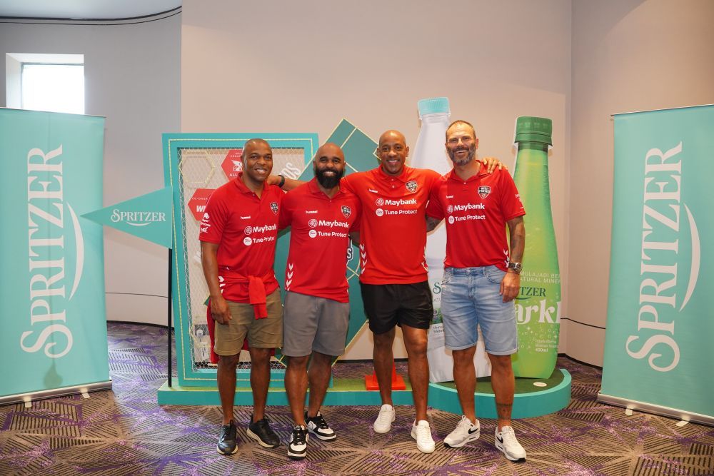 From left to right: The legends at the lunch Quinton Fortune, Florent Sinama, Dion Dublin and Patrick Berger