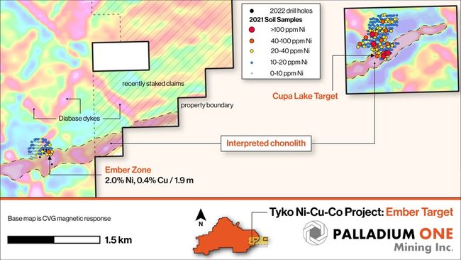 Palladium One Discovers New High-Grade Nickel - Copper Zone 3.5 kms from the Smoke Lake Zone, Tyko Nickel - Copper Project, Canada