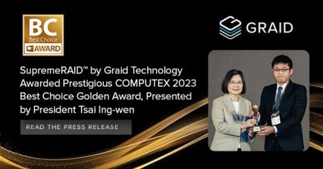 Graid Technology Awarded Prestigious COMPUTEX 2023 Best Choice Golden Award for SupremeRAID Revolutionary GPU-based RAID Controller