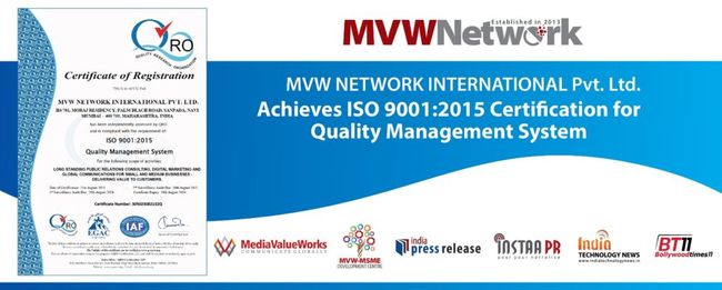 Global Digital PR and Communications Service Provider 'MediaValueWorks' receives ISO 9000-2015 Certification for Quality Management