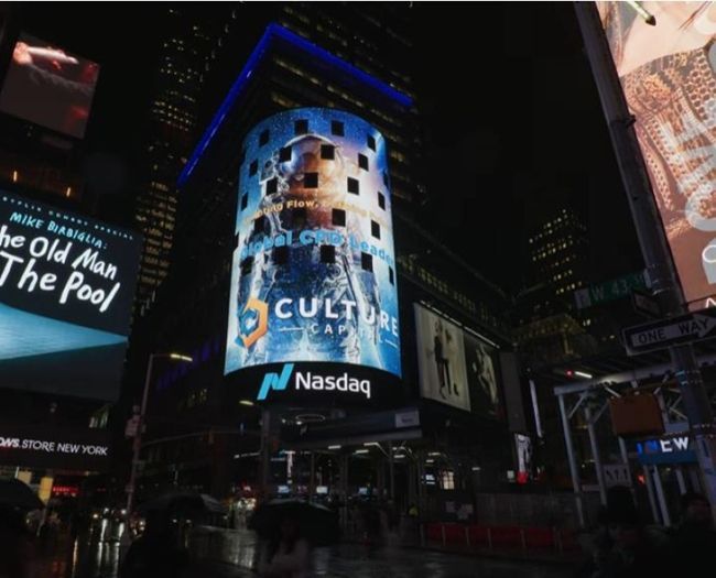 Culture Capital Has Made Its Debut on the NASDAQ Tower Billboard with the Launch of Its Services in Asia