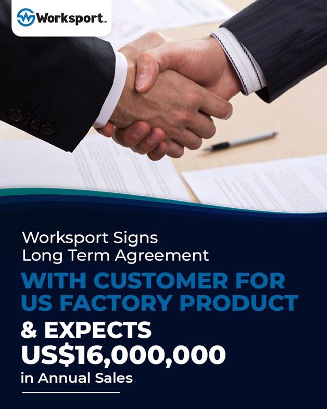 Worksport Signs Long Term Agreement with Customer for US Factory Product and Expects US$16,000,000 in Annual Sales, Marking Significant Growth and Demand at NY Factory
