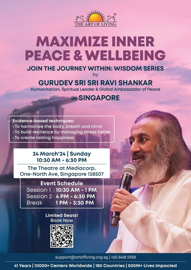 Global Humanitarian Gurudev Sri Sri Ravi Shankar to Conduct Mental Health Masterclass in Singapore