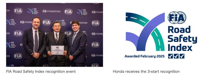 Honda Receives Highest Ranking of 3 Stars as Part of FIA Road Safety Index, Tool for Organizations and Companies to Measure Their Road Safety Footprint