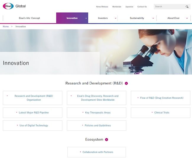 Eisai Launches New "Innovation" Page on Corporate Website
