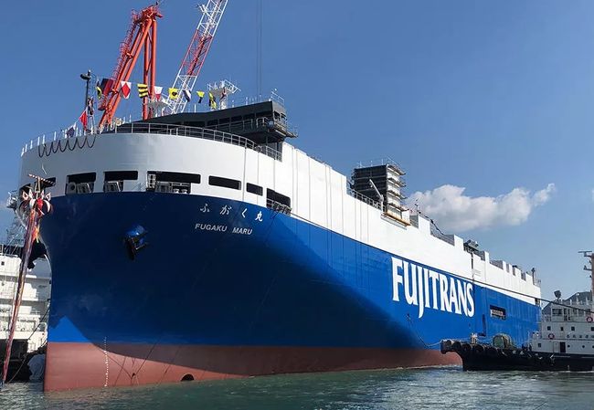 Mitsubishi Shipbuilding Holds Christening and Launch Ceremony of New Roll-on/Roll-off Ship FUGAKU MARU in Shimonoseki